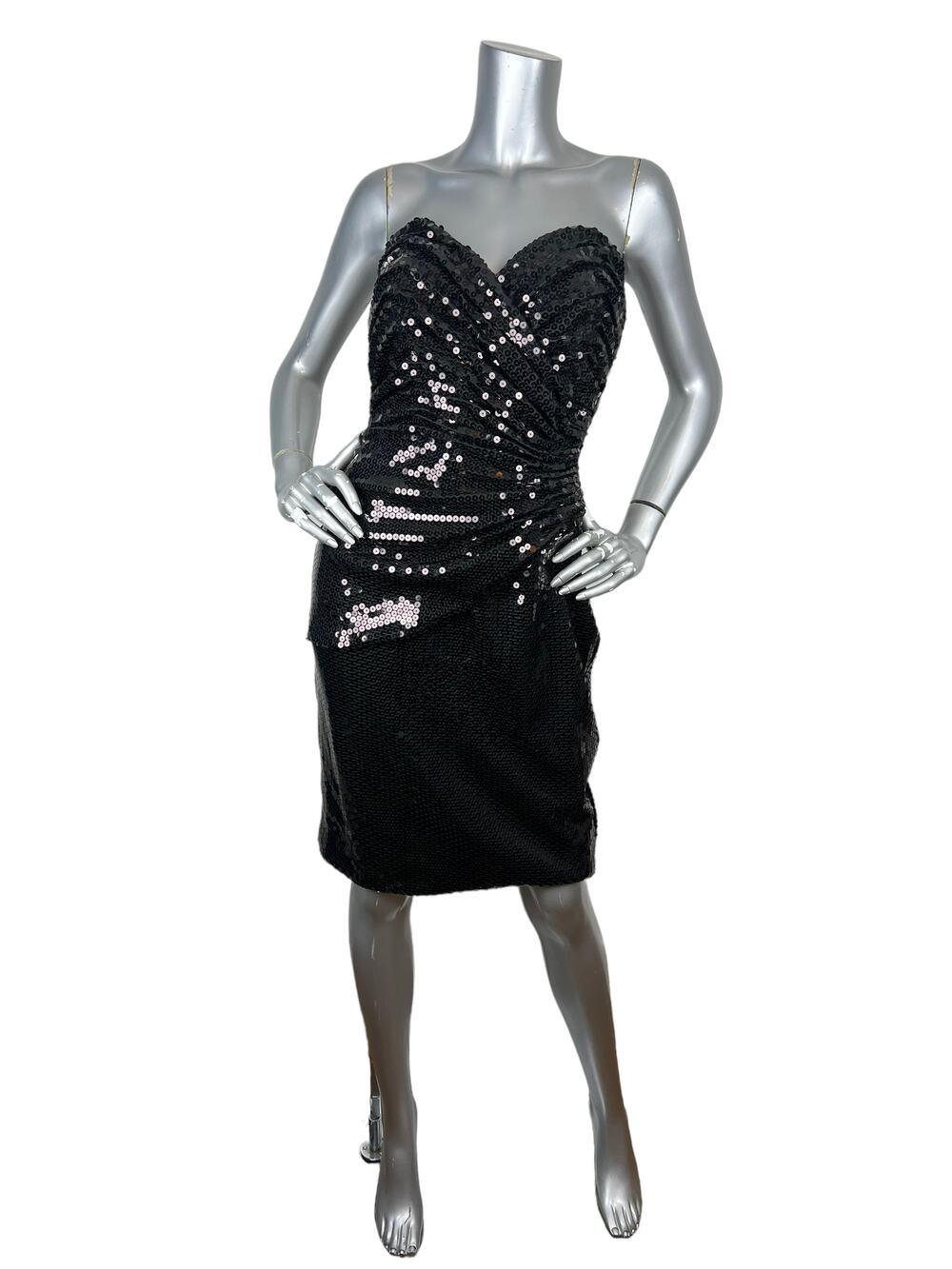 Vintage Tadashi Black Sequin Strapless Cocktail Dress Sweetheart NWT Sz 6